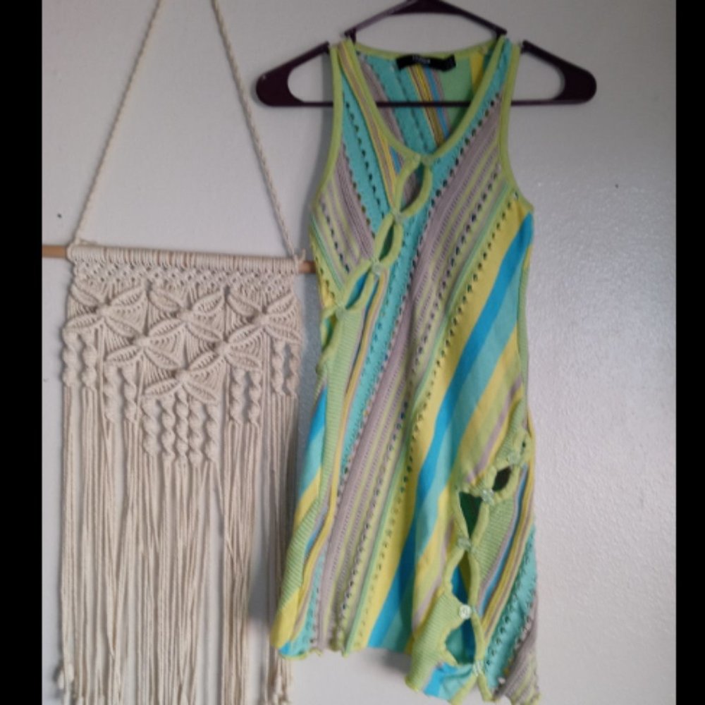 Jaded London Asymmetrical Dress in Yellow, Blue, and Green